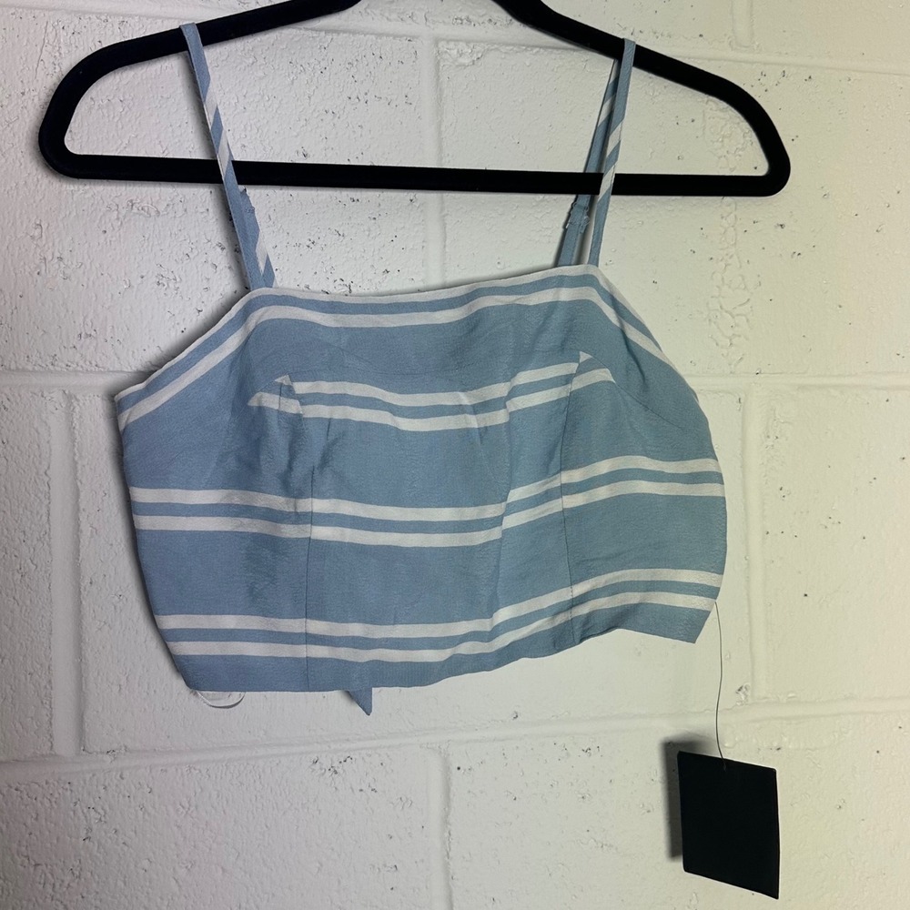 Lulus Blue White Striped Tie Back Crop Top Cami Adjustable Straps Small NEW - Picture 1 of 3